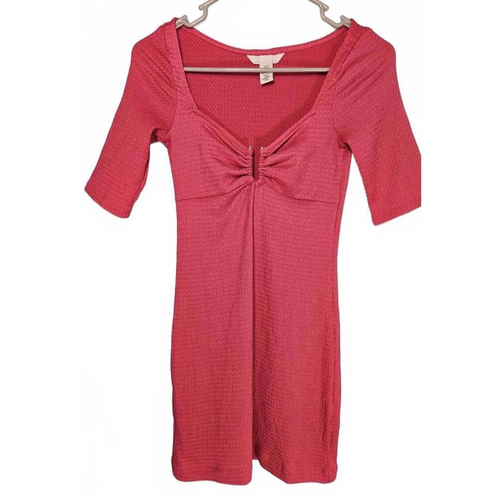H&M Women's Hot Pink Stretchy Mini Dress with Front Detail Size‎ XS